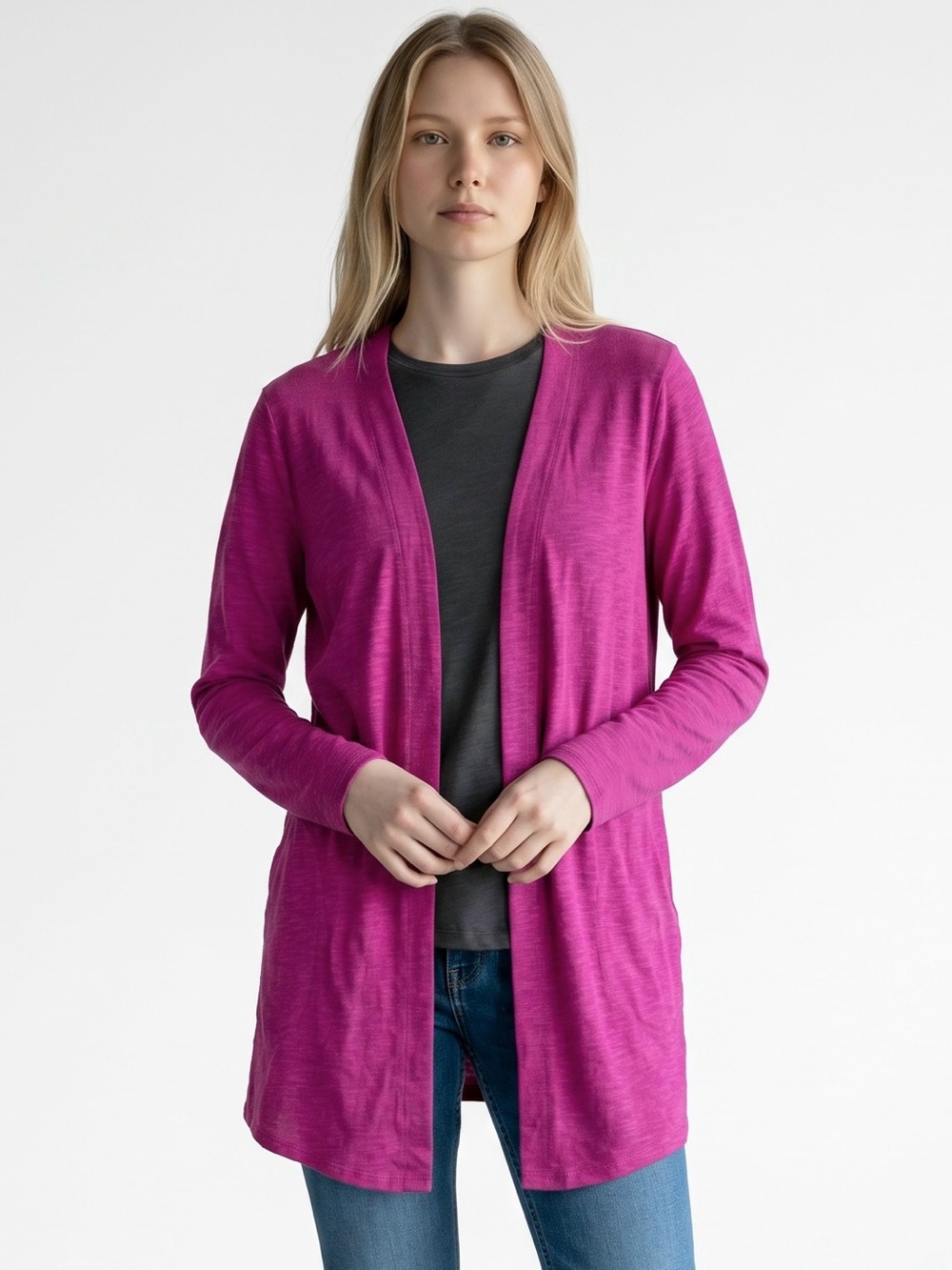 Chico's The Ultimate Tee Cotton Pink Open Front Cardigan Size 1 US M